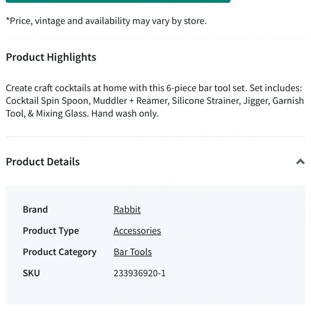 NEW Rabbit Craft Cocktail Set 6 piece $80